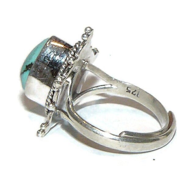 Unique Genuine Turquoise Sterling Silver Ring Adjustable - Picture 6 of 8